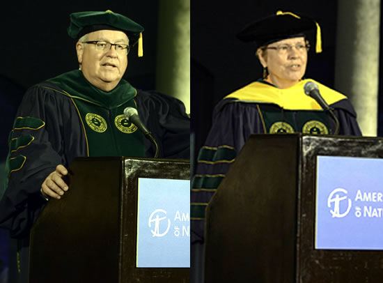 (L-R) Richard Gilder Graduate School Dean John Flynn (pictured) and Marine biologist Dr. Jane Lubchenco was honored with the degree Doctor of Science honoris causa 